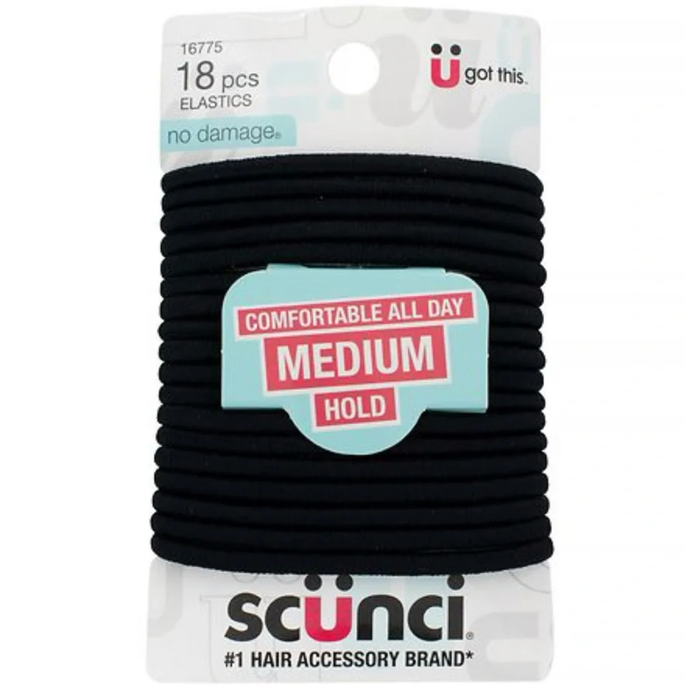 4 Scunci No Damage Medium-Hold Elastic Hair Bands Medium Black 18 ct., 72 Total